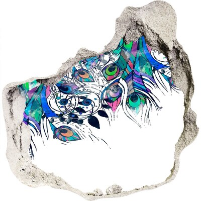 Trompe l'oeil buco nel muro Piume colorate in un buco nel muro