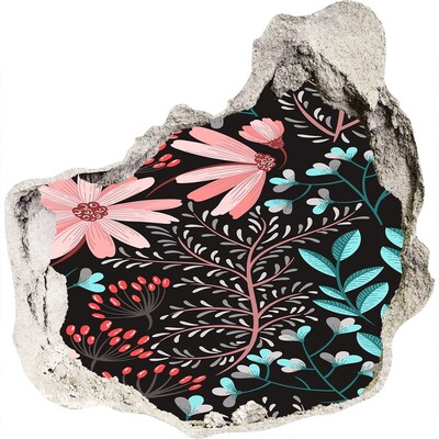 Adesivo effetto buco nel muro Motivo floreale su sfondo nero