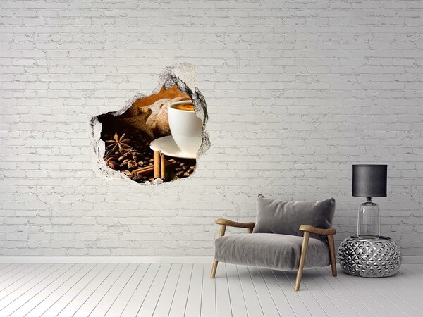 Adesivo effetto buco nel muro Caffè e pane fresco