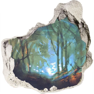 Adesivo effetto buco nel muro Foresta misteriosa al chiaro di luna