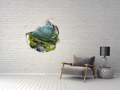 Trompe l'oeil buco nel muro Paesaggio montano visto attraverso un buco nel muro