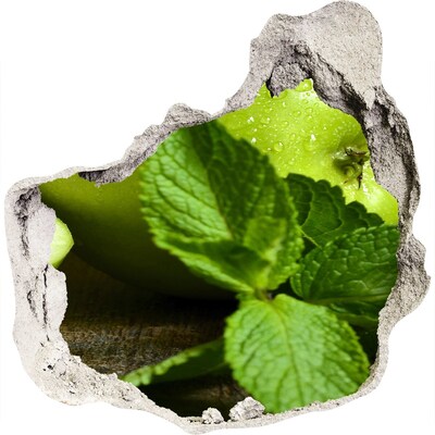 Trompe l'oeil buco nel muro Mela verde con menta