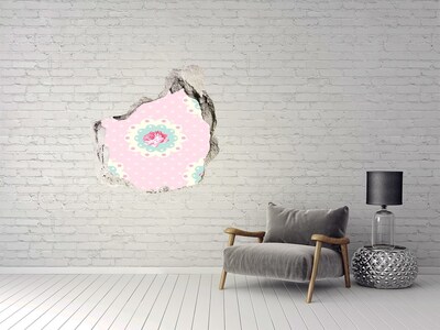 Trompe l'oeil buco nel muro Motivo floreale su sfondo rosa