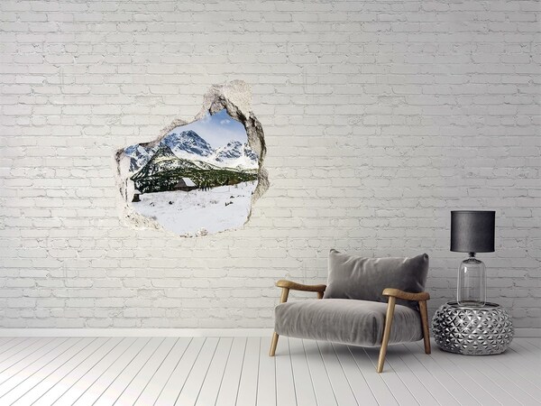 Trompe l'oeil buco nel muro Paesaggio montano invernale
