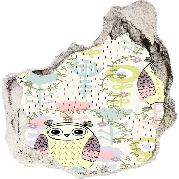 Adesivo effetto buco nel muro Buco nel muro con un gufo e fiori