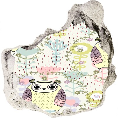 Adesivo effetto buco nel muro Buco nel muro con un gufo e fiori