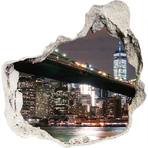 Trompe l'oeil buco nel muro Ponte di Brooklyn di notte