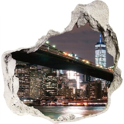 Trompe l'oeil buco nel muro Ponte di Brooklyn di notte