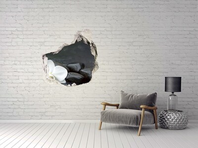 Trompe l'oeil buco nel muro Fiori e pietre sullo sfondo dell'acqua