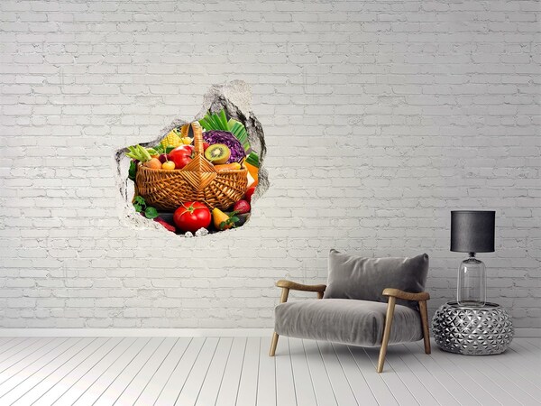 Finto buco nel muro 3D Un cesto pieno di frutta e verdura fresca