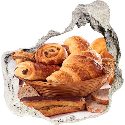 Trompe l'oeil buco nel muro Deliziosi prodotti da forno in un cestino