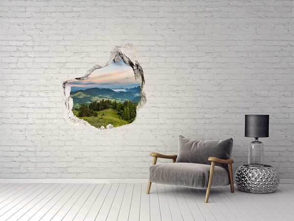 Trompe l'oeil buco nel muro Paesaggio montano all'alba