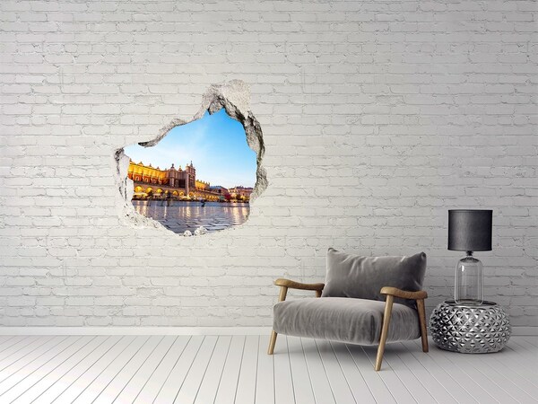 Trompe l'oeil buco nel muro Cracovia al tramonto