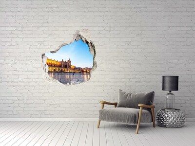 Trompe l'oeil buco nel muro Cracovia al tramonto