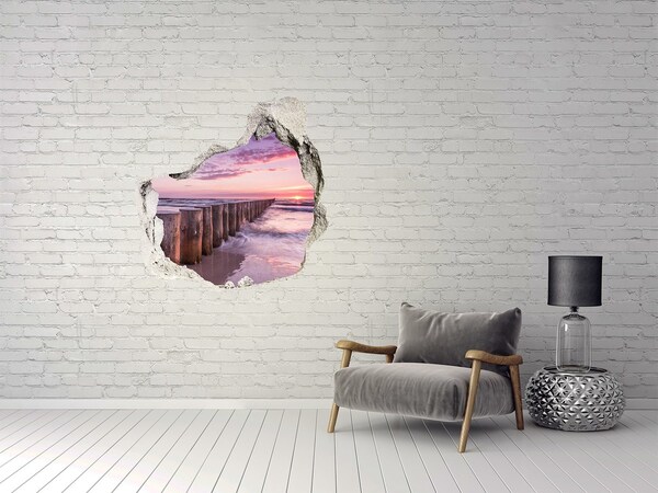 Trompe l'oeil buco nel muro Tramonto sul mare
