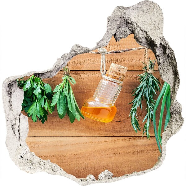 Trompe l'oeil buco nel muro Olio alle erbe in un ambiente rustico