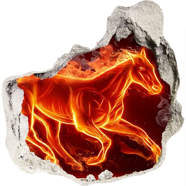 Finto buco nel muro 3D Cavallo in fiamme in un buco nel muro