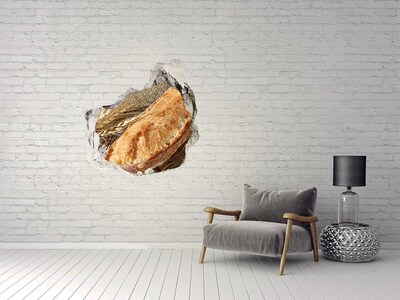 Trompe l'oeil buco nel muro Pane con chicchi di grano sullo sfondo