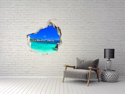 Finto buco nel muro 3D Spiaggia caraibica vista attraverso un buco nel muro