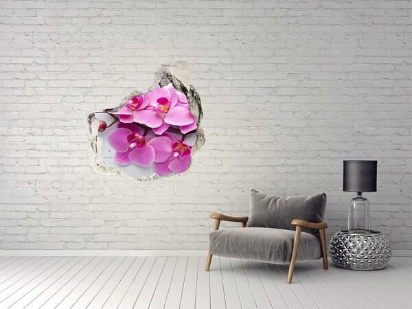 Finto buco nel muro 3D Fiori di orchidea che spuntano da un buco nel muro
