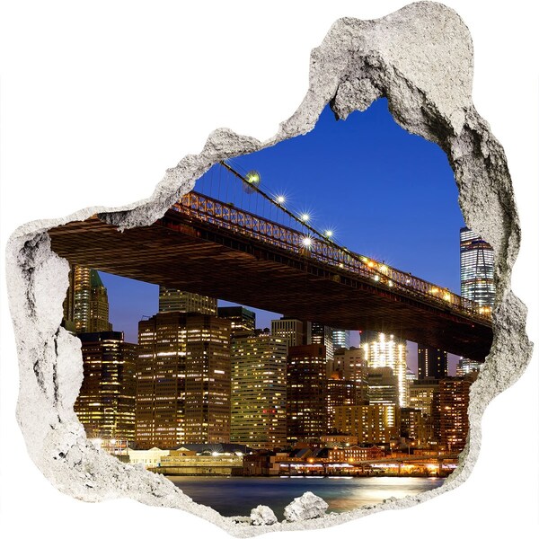 Trompe l'oeil buco nel muro Ponte di Brooklyn di notte