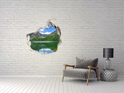 Trompe l'oeil buco nel muro Paesaggio montano in riva al lago