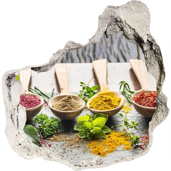 Adesivo effetto buco nel muro Spezie da cucina in cucchiai di legno