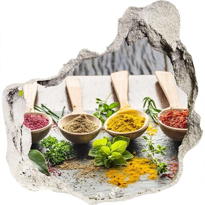 Adesivo effetto buco nel muro Spezie da cucina in cucchiai di legno