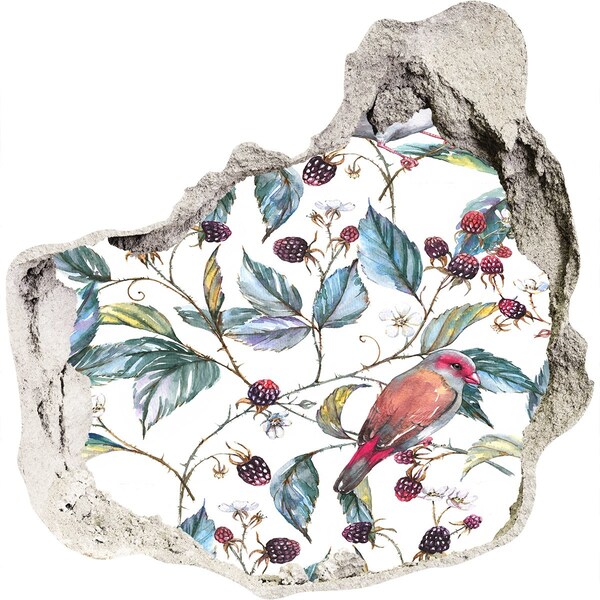 Finto buco nel muro 3D Un uccello tra le more