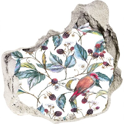 Finto buco nel muro 3D Un uccello tra le more