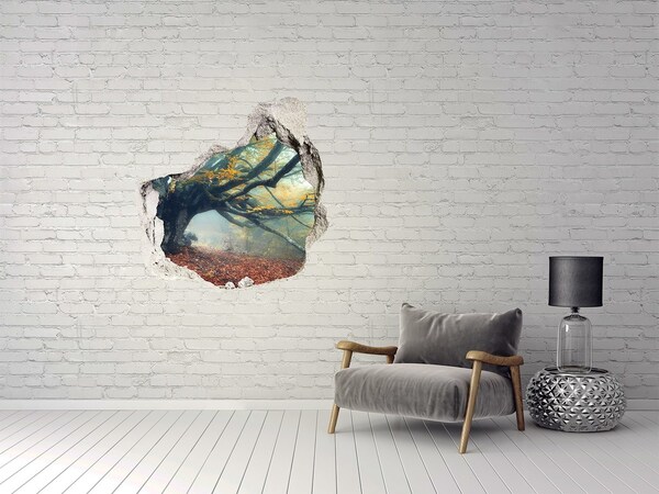 Adesivo effetto buco nel muro La foresta incantata nel suo manto autunnale