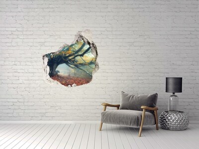 Adesivo effetto buco nel muro La foresta incantata nel suo manto autunnale