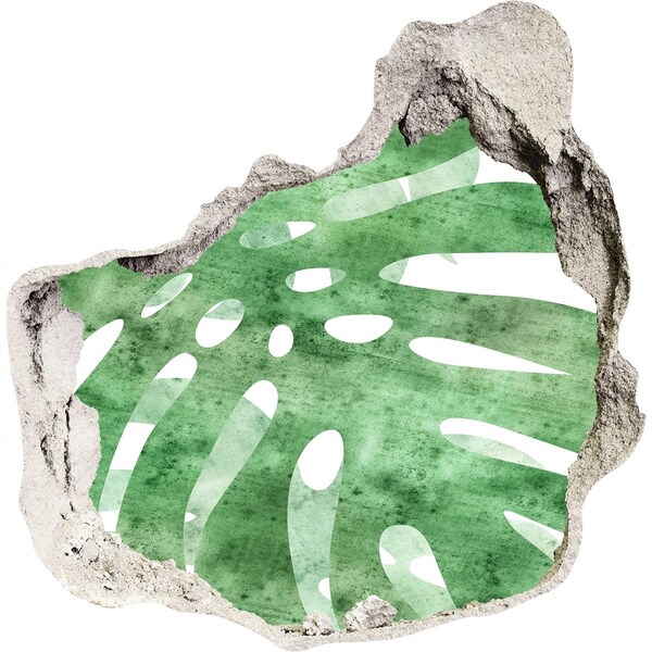 Adesivo effetto buco nel muro Foglia verde in un muro danneggiato