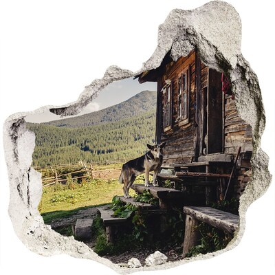 Trompe l'oeil buco nel muro Un cottage perduto tra le montagne