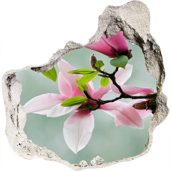 Trompe l'oeil buco nel muro Fiori di magnolia in un muro danneggiato