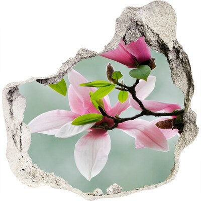 Trompe l'oeil buco nel muro Fiori di magnolia in un muro danneggiato