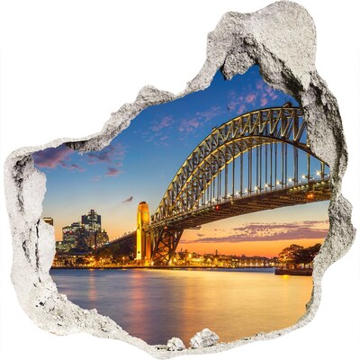 Adesivo effetto buco nel muro Il ponte di Sydney al tramonto