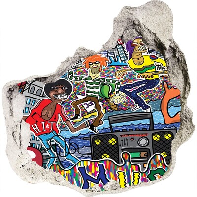 Trompe l'oeil buco nel muro Festa cittadina della gioia