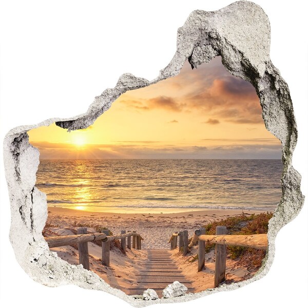 Finto buco nel muro 3D Tramonto sulla spiaggia