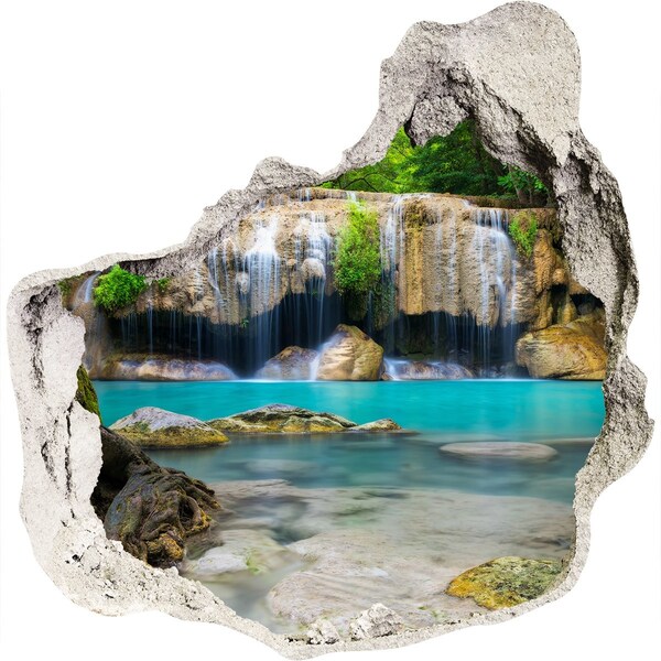 Trompe l'oeil buco nel muro Una cascata in un paradiso tropicale