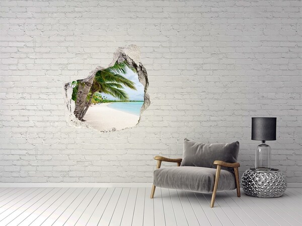 Trompe l'oeil buco nel muro Spiaggia tropicale con palme