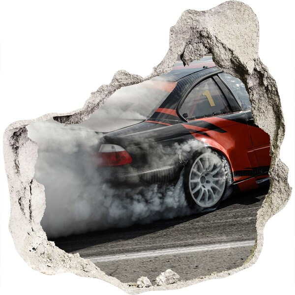 Trompe l'oeil buco nel muro Auto da corsa in azione
