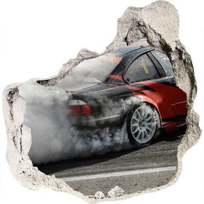 Trompe l'oeil buco nel muro Auto da corsa in azione