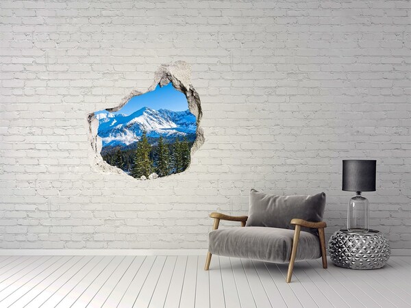 Trompe l'oeil buco nel muro Paesaggio montano invernale