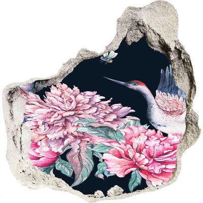 Finto buco nel muro 3D Scena floreale con uccello