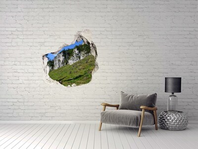 Trompe l'oeil buco nel muro Paesaggio montano visto attraverso un buco nel muro
