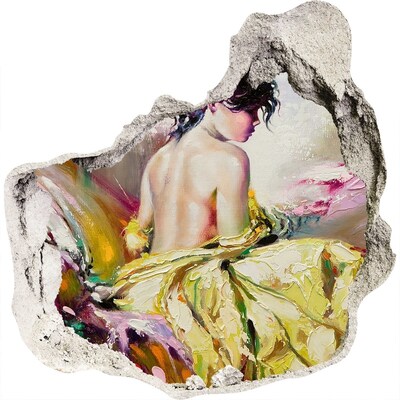 Finto buco nel muro 3D Donna in abito giallo