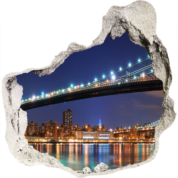 Adesivo effetto buco nel muro Ponte di Brooklyn di notte