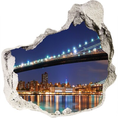 Adesivo effetto buco nel muro Ponte di Brooklyn di notte