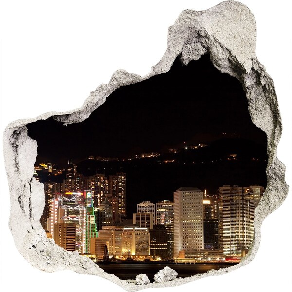 Adesivo effetto buco nel muro Panorama notturno della città